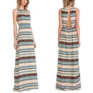 MM Couture Tribal Backless Cutout Maxi Dress Yellow XS
